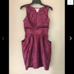 Sleeveless Satin Pleated Draped Tulip Dress M